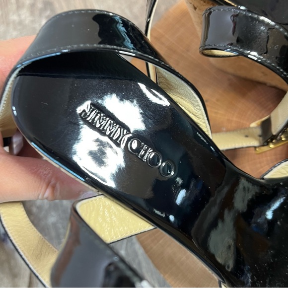 *Jimmy Choo | Papyrus Black Patent Leather Cork Wedge Platform Sandals Size37.5 - Picture 4 of 16